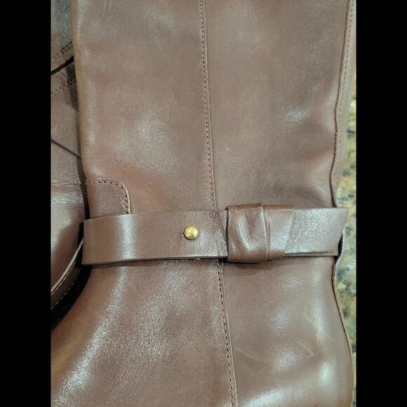 TORY BURCH Logo Everly Brown Leather Knee High Riding Tall Boots 4.5 NEW $498 - Picture 6 of 9